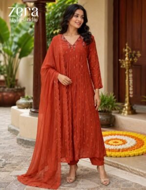 Mul Chanderi Handwork 3-Piece Churidar Set